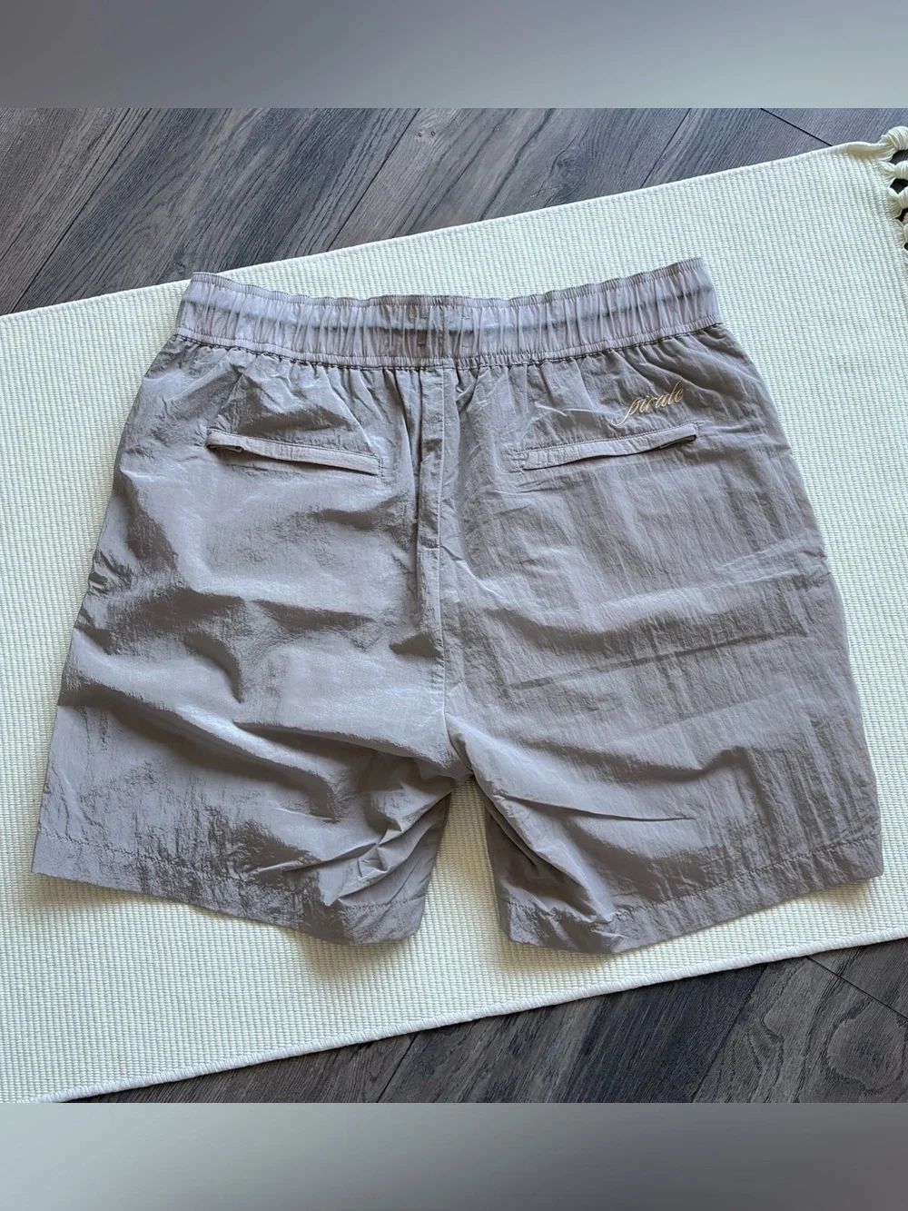 Pirate Worldwide Cargo Mesh Lined Nylon Swim Board Shorts Silver Grey